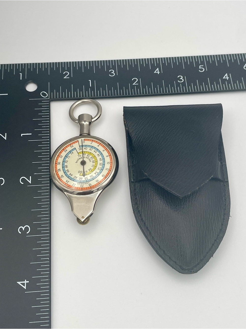 Vintage German Pocket Opisometer - Map Measurer & Compass w/Black Leather Case - Picture 5 of 8